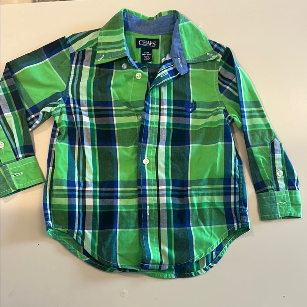 Chaps Green and Blue Plaid Cotton Button Down Shirt